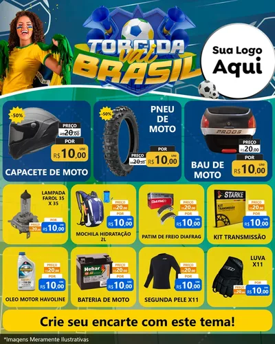 Modelo de Rede Social para Feed Instagram com o tema Torcida Vai Brasil - Copa para Moto peças
