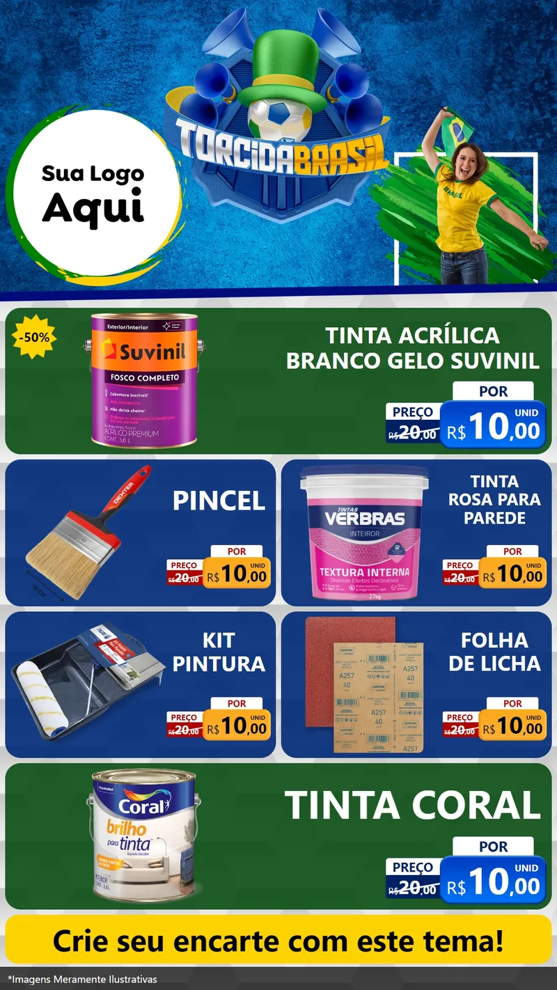 Modelo de TV para TV Vertical com o tema Torcida Brasil - Copa para Tintas e Ferramentas
