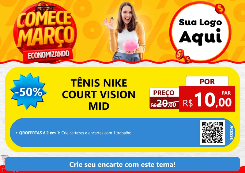 Modelo de Cartaz para Cartaz A4 Horizontal com o tema Comece Março Economizando para Calçados