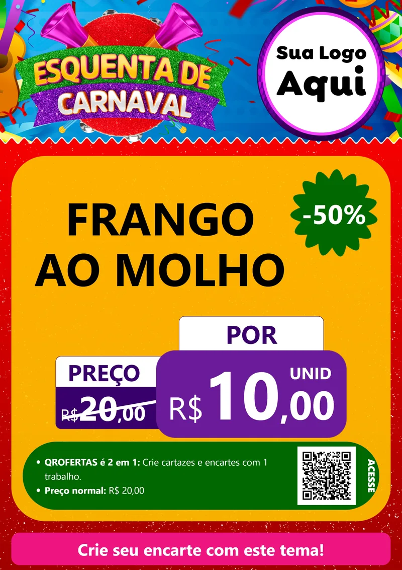 Modelo de Cartaz para Cartaz A4 Vertical com o tema Esquenta de Carnaval para Restaurante