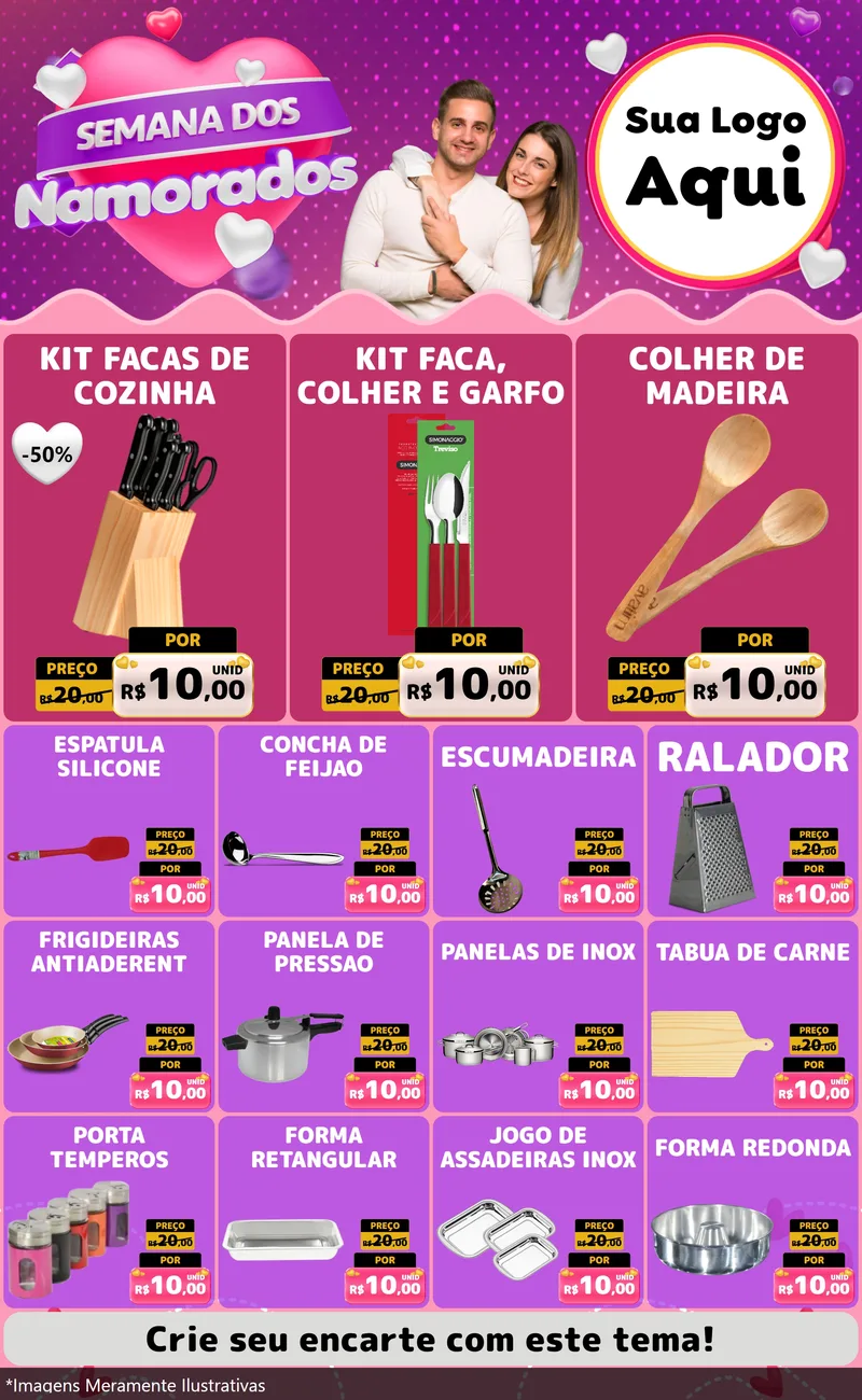 Modelo de Encarte para Encarte Grande com o tema Semana dos Namorados para Utilidades Domésticas