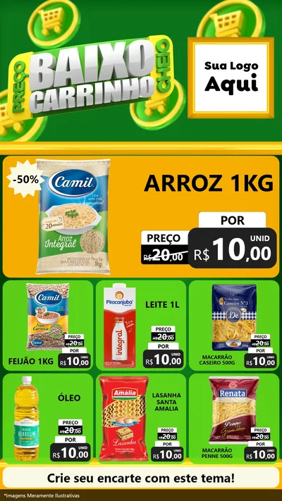Modelo de Rede Social para Stories com o tema Preço Baixo Carrinho Cheio para Supermercado