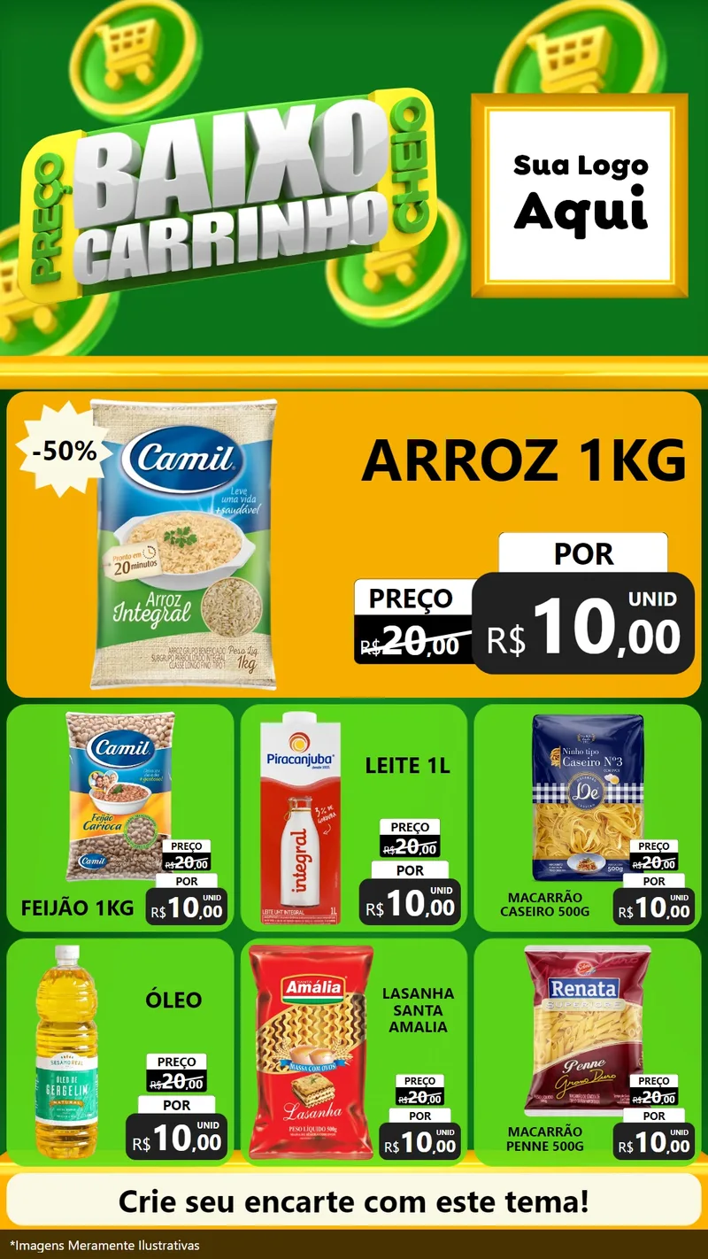 Modelo de Rede Social para Stories com o tema Preço Baixo Carrinho Cheio para Supermercado