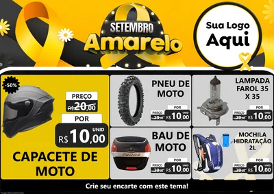 Modelo de Encarte para Encarte A4 Horizontal com o tema Setembro Amarelo para Moto peças