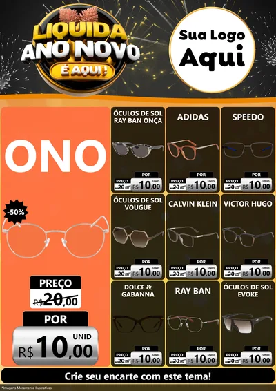 Modelo de Encarte para Encarte A4 Vertical com o tema Liquida Ano Novo É Aqui! para Óticas