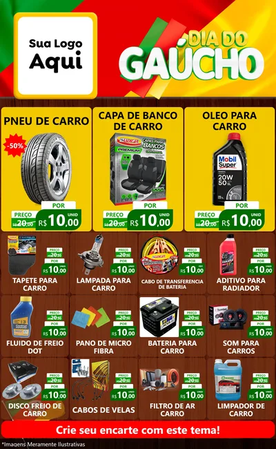 Modelo de Encarte para Encarte Grande com o tema Dia do Gaúcho para Auto peças