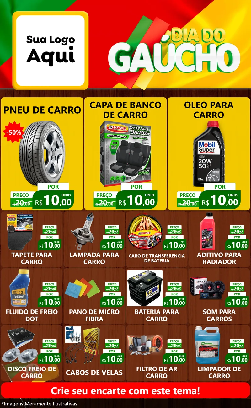 Modelo de Encarte para Encarte Grande com o tema Dia do Gaúcho para Auto peças