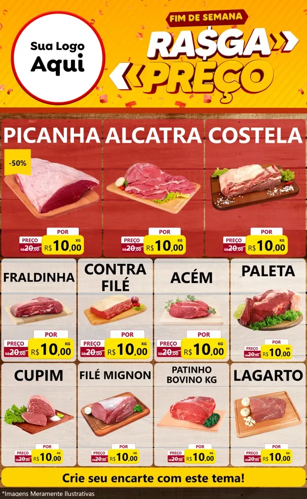 Modelo de Encarte para Encarte Grande com o tema Fim de Semana Rasga Preços para Açougue