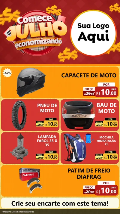 Modelo de TV para TV Vertical com o tema Comece Julho Economizando para Moto peças
