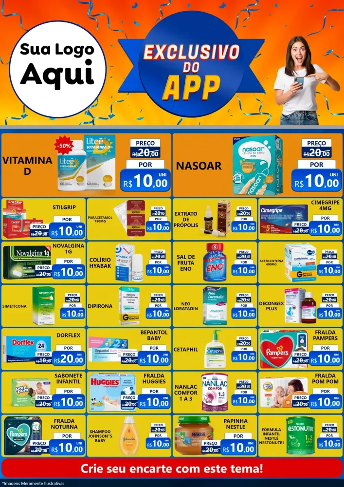 Modelo de Encarte para Encarte A4 Vertical com o tema Exclusivo do Aplicativo para Farmácia