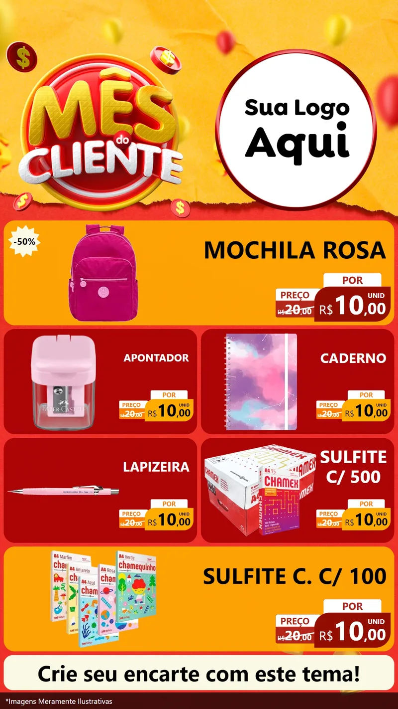 Modelo de TV para TV Vertical com o tema Mês do Cliente para Papelaria