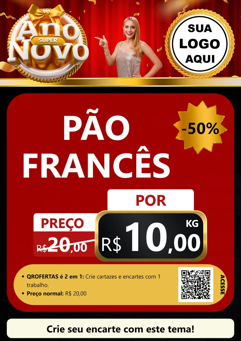 Modelo de Cartaz para Cartaz A4 Vertical com o tema Super Ano Novo para Padaria