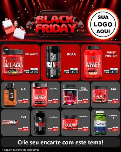 Modelo de Rede Social para Feed Instagram com o tema Black Friday para Suplementos alimentares