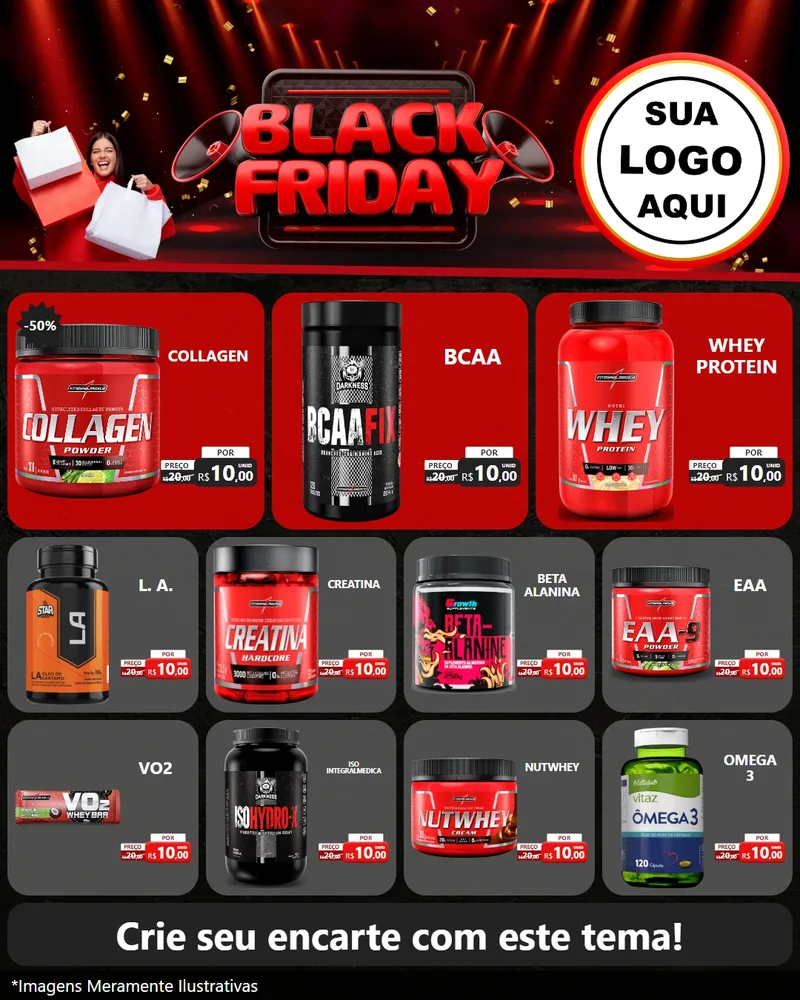 Modelo de Rede Social para Feed Instagram com o tema Black Friday para Suplementos alimentares