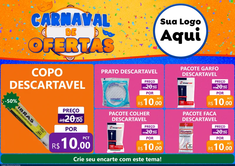 Modelo de Encarte para Encarte A4 Horizontal com o tema Carnaval de Ofertas para Embalagens