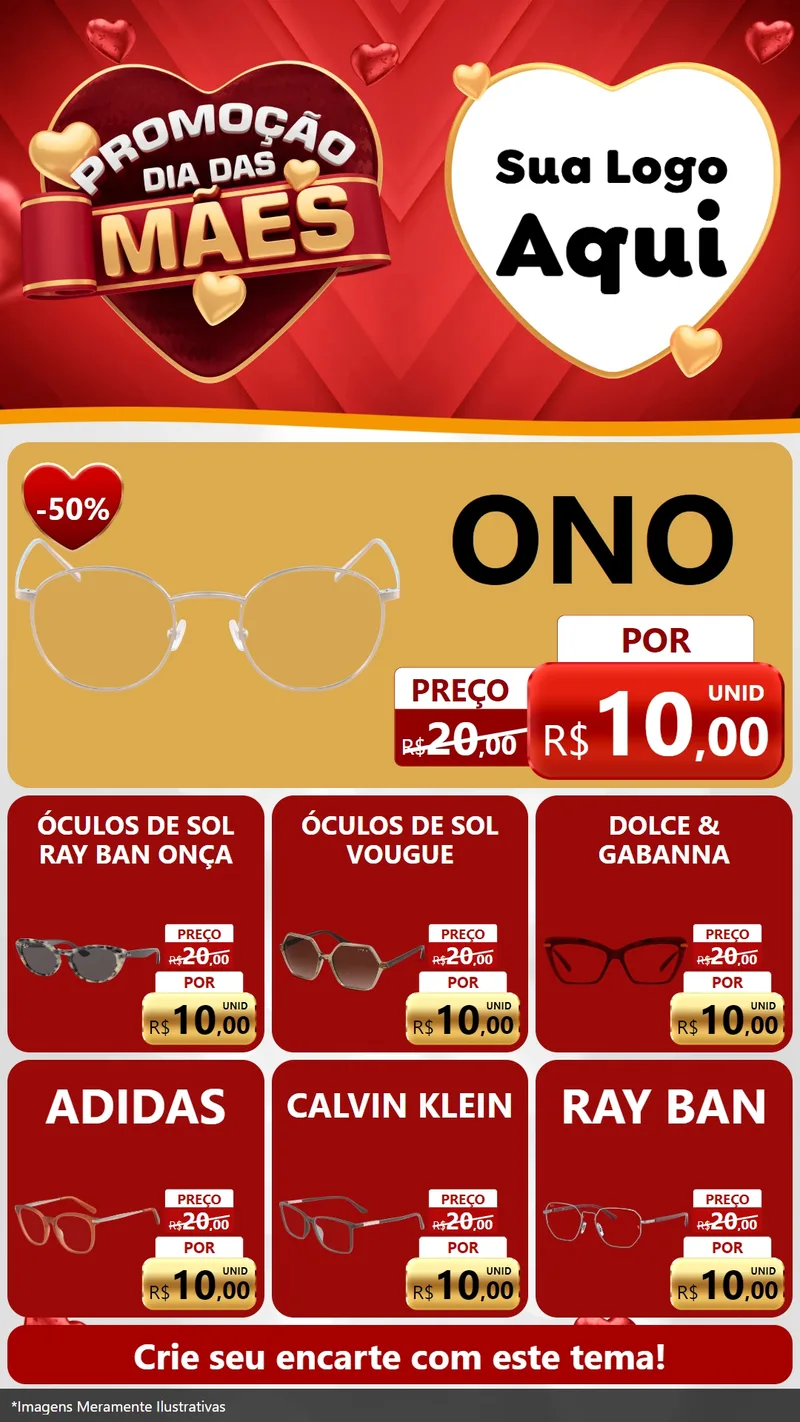 Modelo de Rede Social para Stories com o tema Promoção Dia das Mães para Óticas