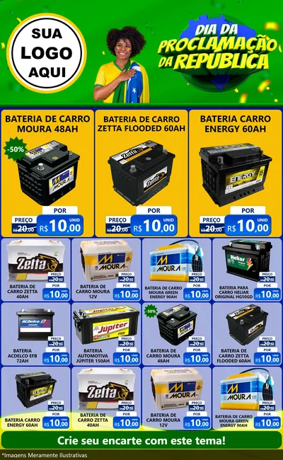 Modelo de Encarte para Encarte Grande com o tema Dia Da Proclamação Da República para Baterias Elétricas