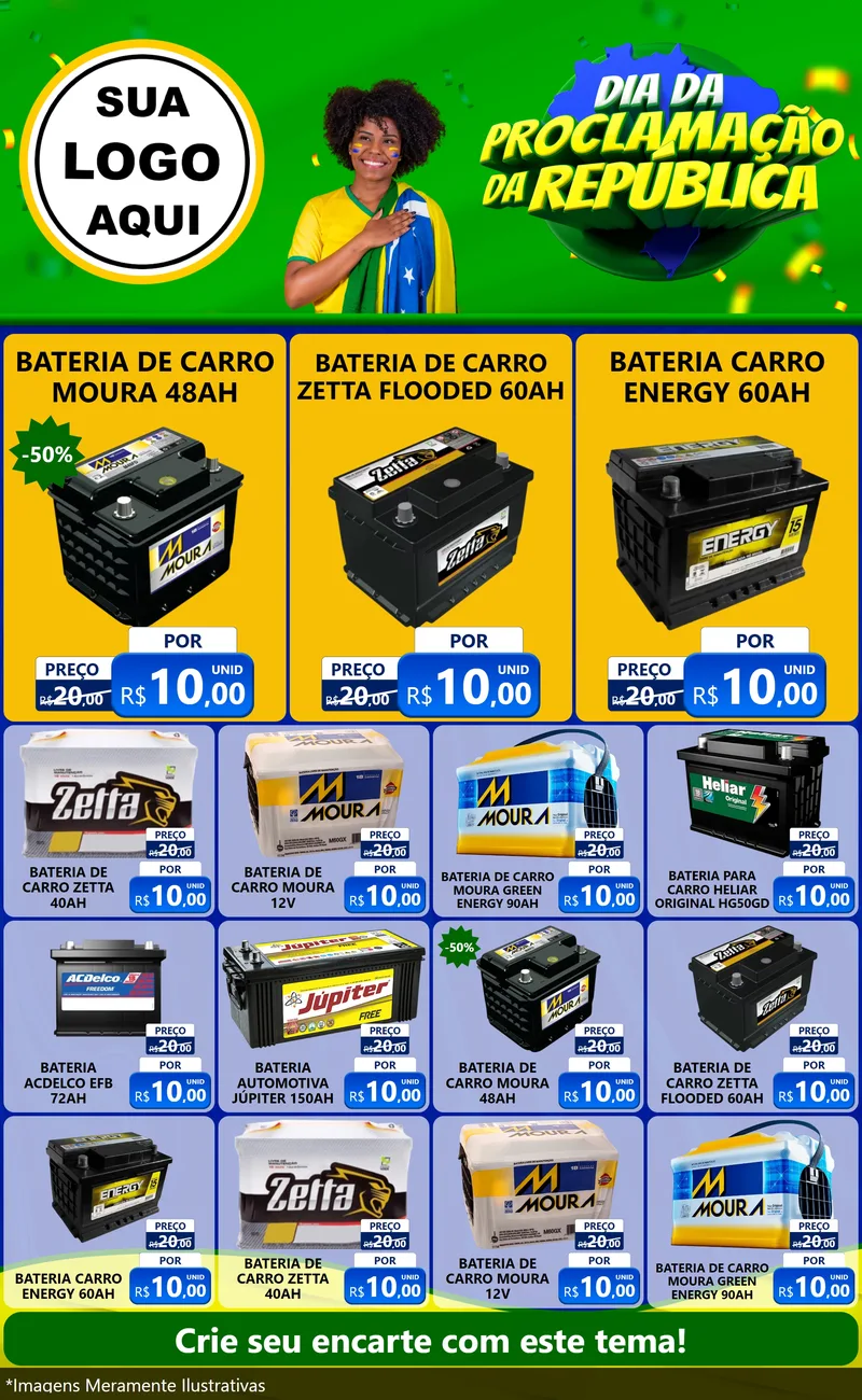 Modelo de Encarte para Encarte Grande com o tema Dia Da Proclamação Da República para Baterias Elétricas