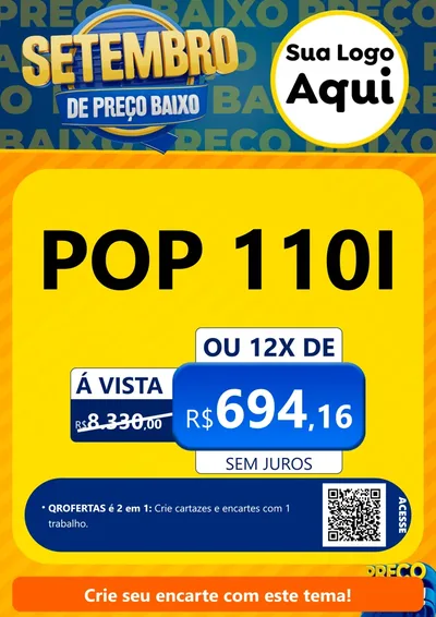 Modelo de Cartaz para Cartaz A4 Vertical com o tema Setembro De Preço Baixo para Concessionaria de Motos