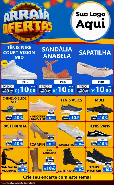 Modelo de Encarte para Encarte Grande com o tema Arraiá de Ofertas - Junina para Calçados