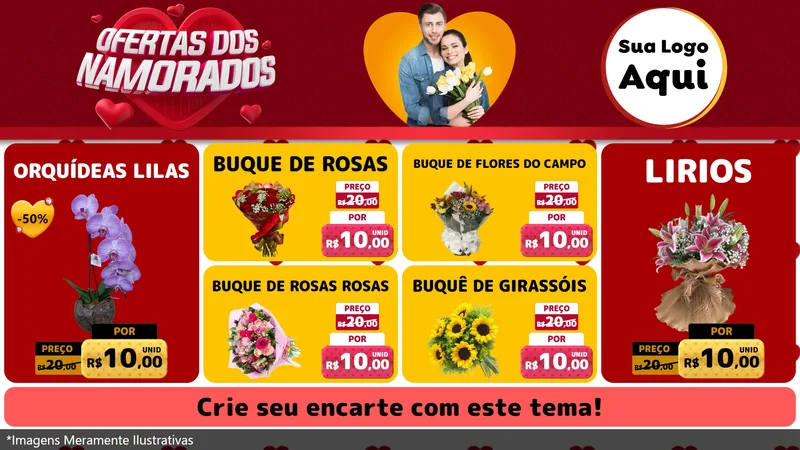 Modelo de TV para TV Horizontal com o tema Ofertas Dos Namorados para Floricultura e jardim
