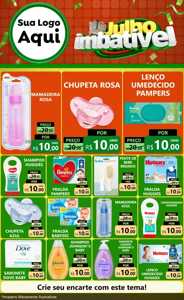 Modelo de Encarte para Encarte Grande com o tema Julho Imbatível para Bebês