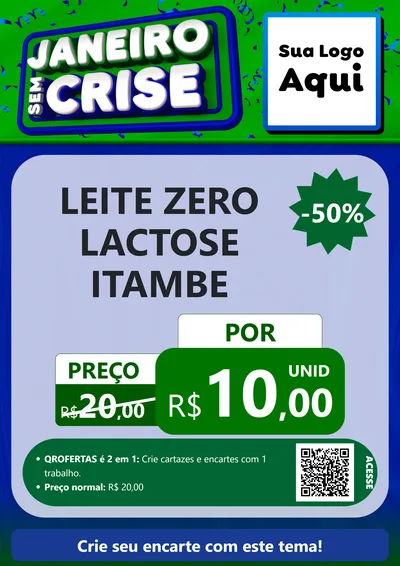 Modelo de Cartaz para Cartaz A4 Vertical com o tema Janeiro Sem Crise para Frios e Laticínios
