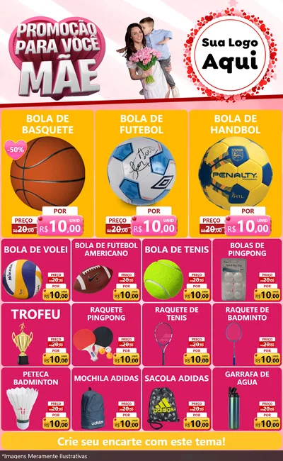 Modelo de Encarte para Encarte Grande com o tema Promoção Para Você Mãe para Artigos Esportivos