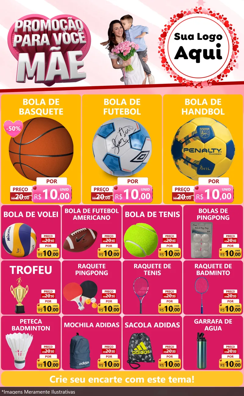 Modelo de Encarte para Encarte Grande com o tema Promoção Para Você Mãe para Artigos Esportivos