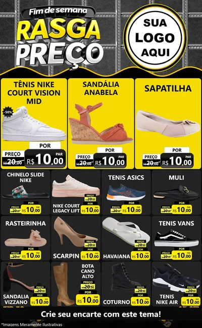 Modelo de Encarte para Encarte Grande com o tema Fim de Semana Rasga Preço para Calçados