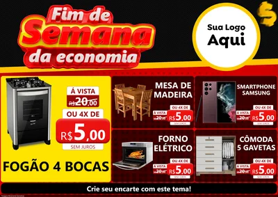 Modelo de Encarte para Encarte A4 Horizontal com o tema Fim de Semana da Economia para Móveis e Eletro