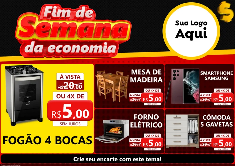 Modelo de Encarte para Encarte A4 Horizontal com o tema Fim de Semana da Economia para Móveis e Eletro