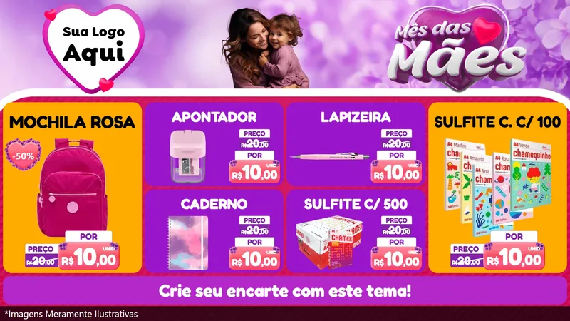 Modelo de TV para TV Horizontal com o tema Mês das Mães para Papelaria