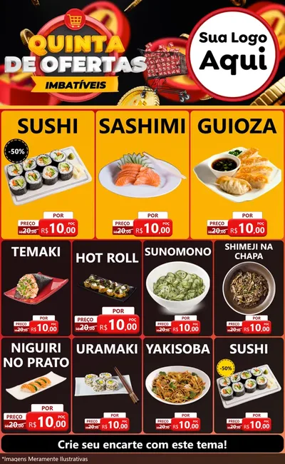 Modelo de Encarte para Encarte Grande com o tema Quinta de Ofertas Imbatíveis para Comida japonesa