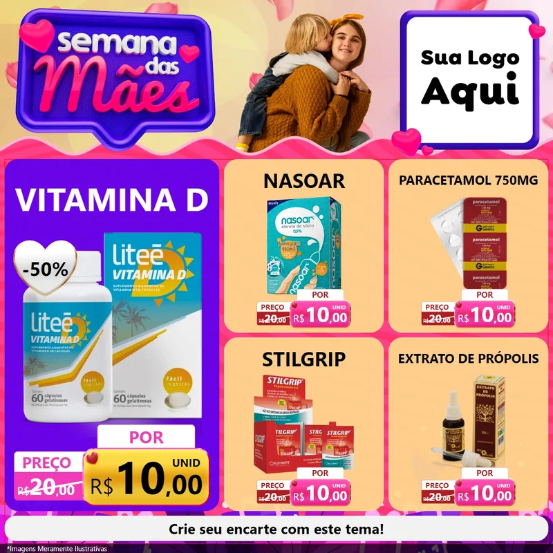 Modelo de Rede Social para Feed Facebook com o tema Semana das Mães para Farmácia