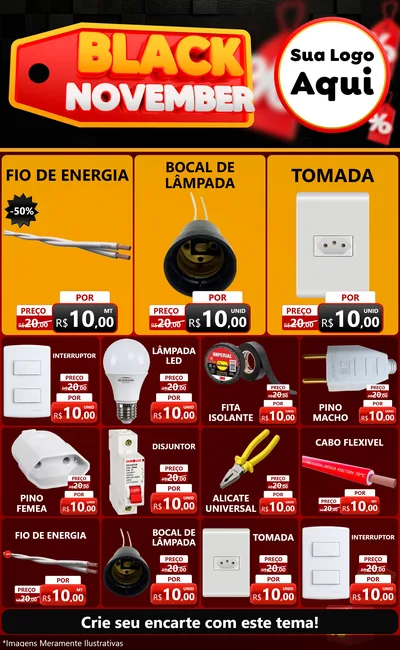 Modelo de Encarte para Encarte Grande com o tema Black November para Materiais Elétricos