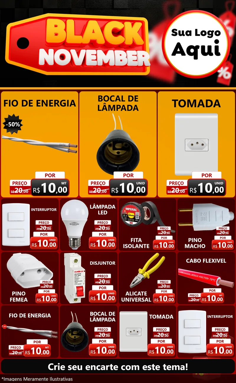 Modelo de Encarte para Encarte Grande com o tema Black November para Materiais Elétricos