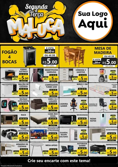 Modelo de Encarte para Encarte A4 Vertical com o tema Segunda e Terça Maluca para Móveis e Eletro