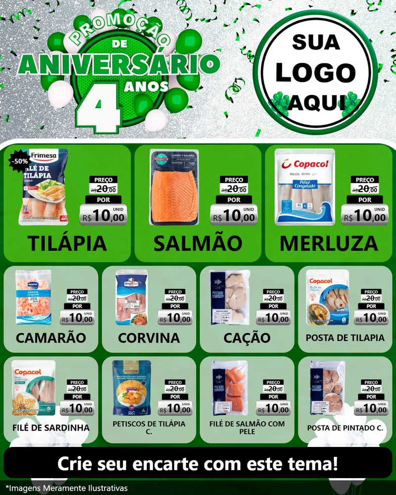 Modelo de Rede Social para Feed Instagram com o tema Promoção de Aniversário - 4 Anos para Peixaria