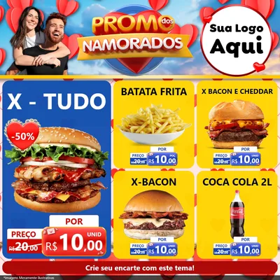 Modelo de Rede Social para Feed Facebook com o tema Promo dos Namorados para Hamburgueria
