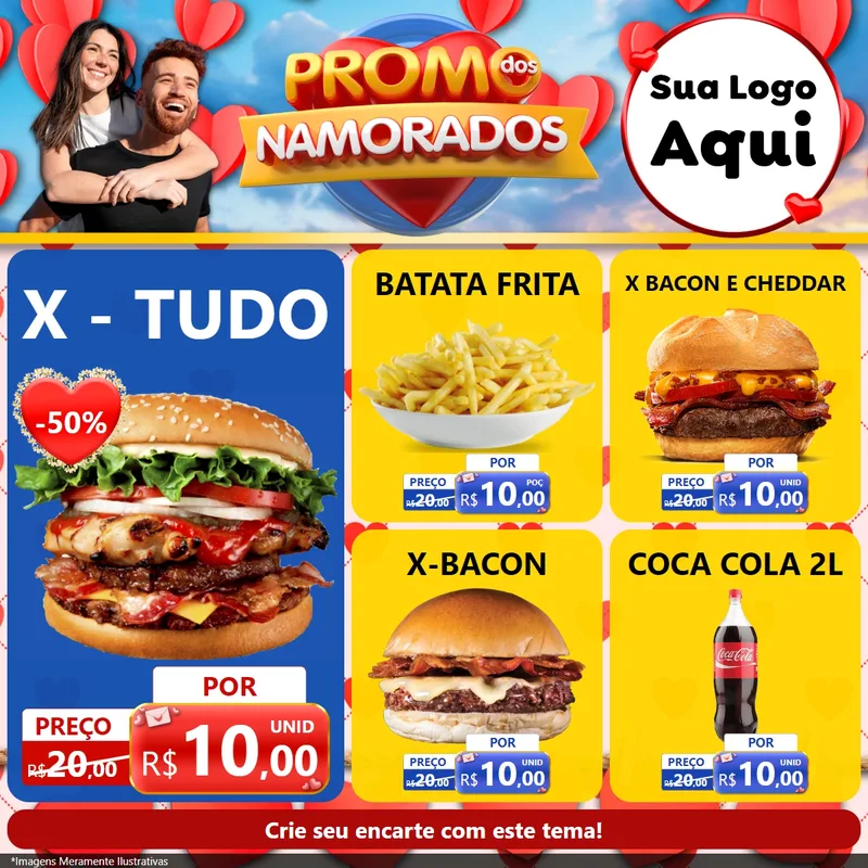Modelo de Rede Social para Feed Facebook com o tema Promo dos Namorados para Hamburgueria