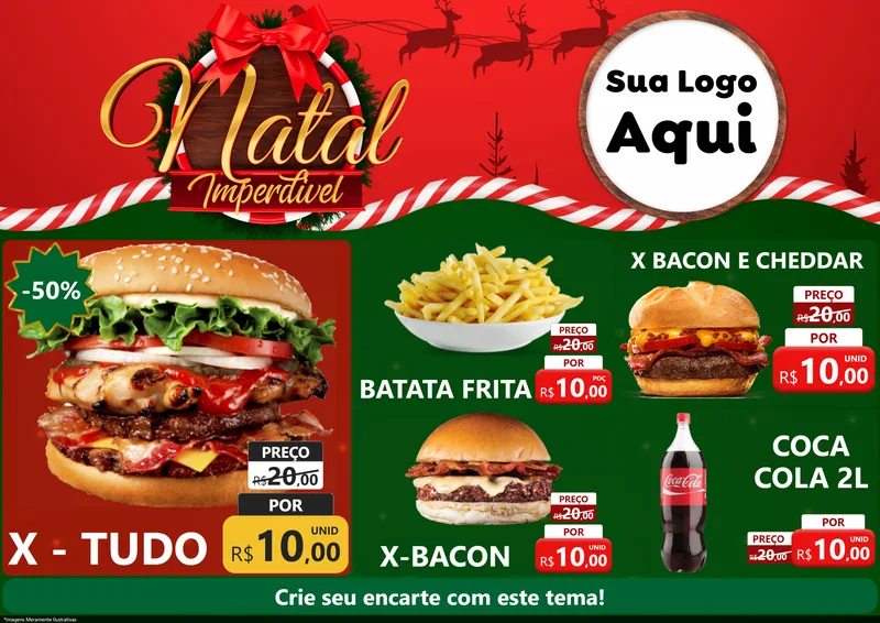 Modelo de Encarte para Encarte A4 Horizontal com o tema Natal Imperdível para Hamburgueria