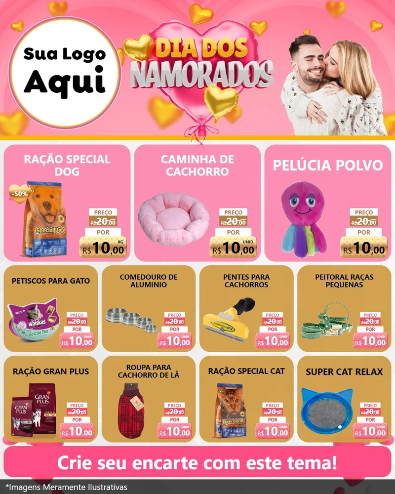 Modelo de Rede Social para Feed Instagram com o tema Dia dos Namorados para Pet Shop