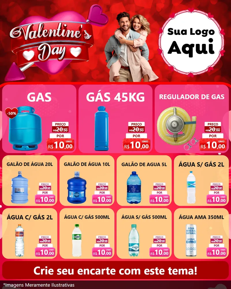 Modelo de Rede Social para Feed Instagram com o tema Valentine's Day para Água e gás