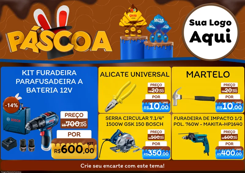 Modelo de Encarte para Encarte A4 Horizontal com o tema Páscoa para Maquinas e Ferramentas