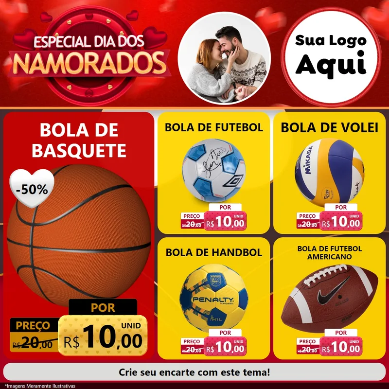 Modelo de Rede Social para Feed Facebook com o tema Especial Dia Dos Namorados para Artigos Esportivos