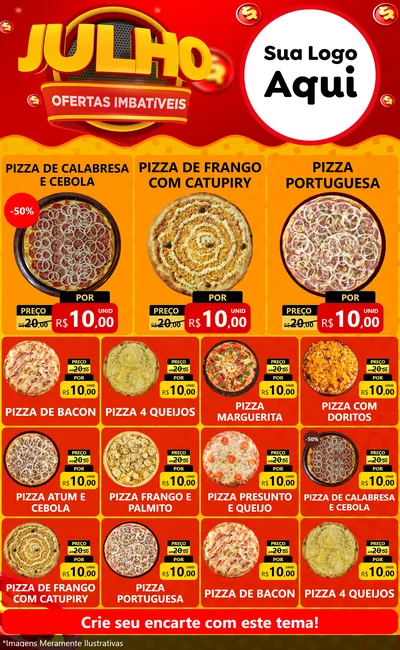 Modelo de Encarte para Encarte Grande com o tema Julho Ofertas Imbatíveis para Pizzaria