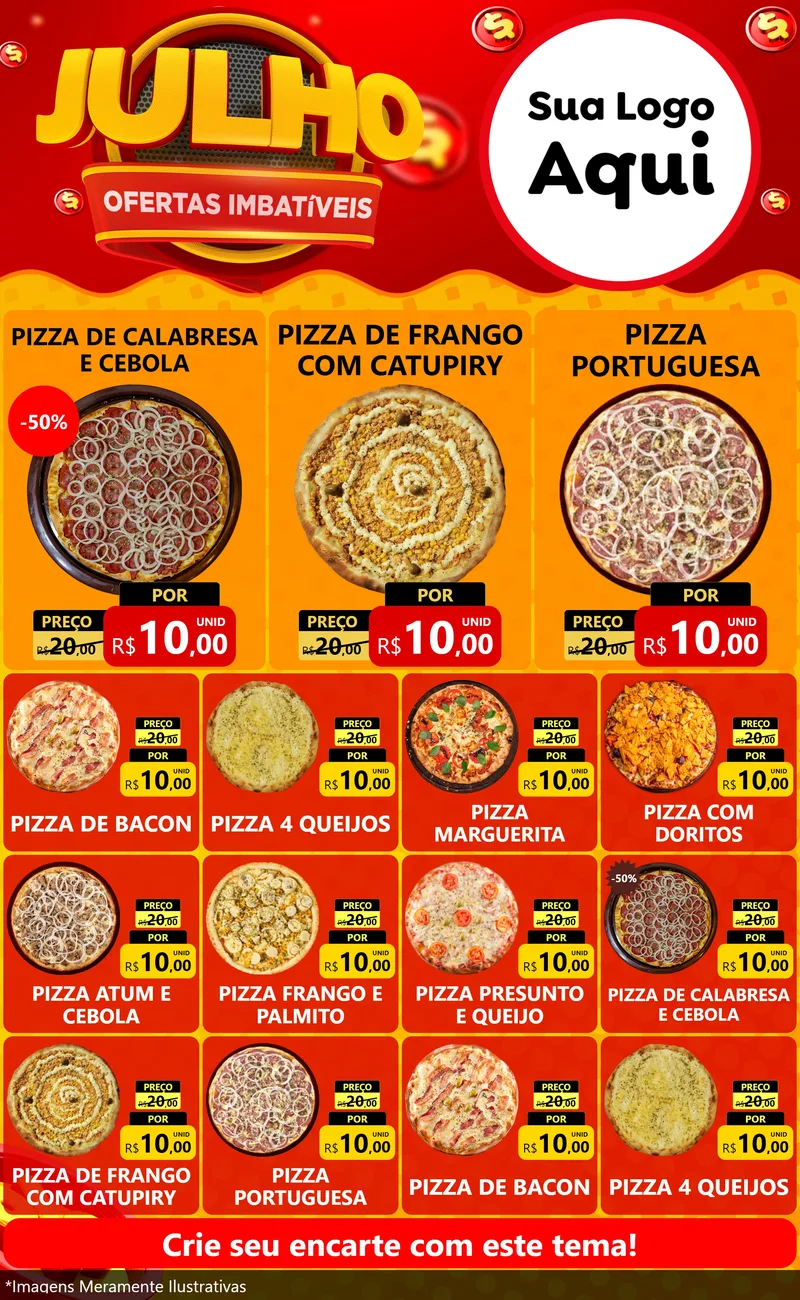 Modelo de Encarte para Encarte Grande com o tema Julho Ofertas Imbatíveis para Pizzaria