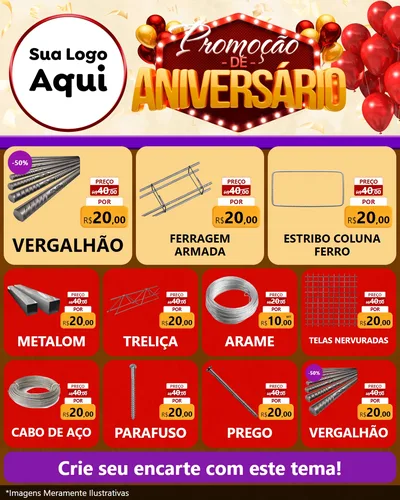 Modelo de Rede Social para Feed Instagram com o tema Promoção de Aniversário para Ferragens