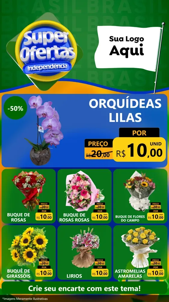Modelo de Rede Social para Stories com o tema Super Ofertas de Independência para Floricultura e jardim